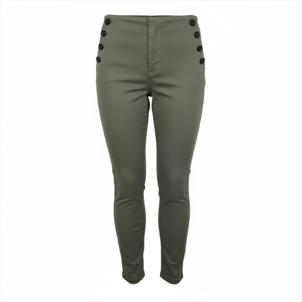 LOFT Marisa Sailor Button High Rise Skinny‎ Pants Olive Green Size 8P Career EUC